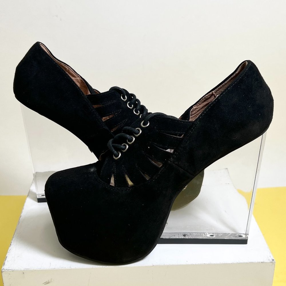 NIB Jeffrey Campbell Lydia, Suede Black/ Clear Platform Heels